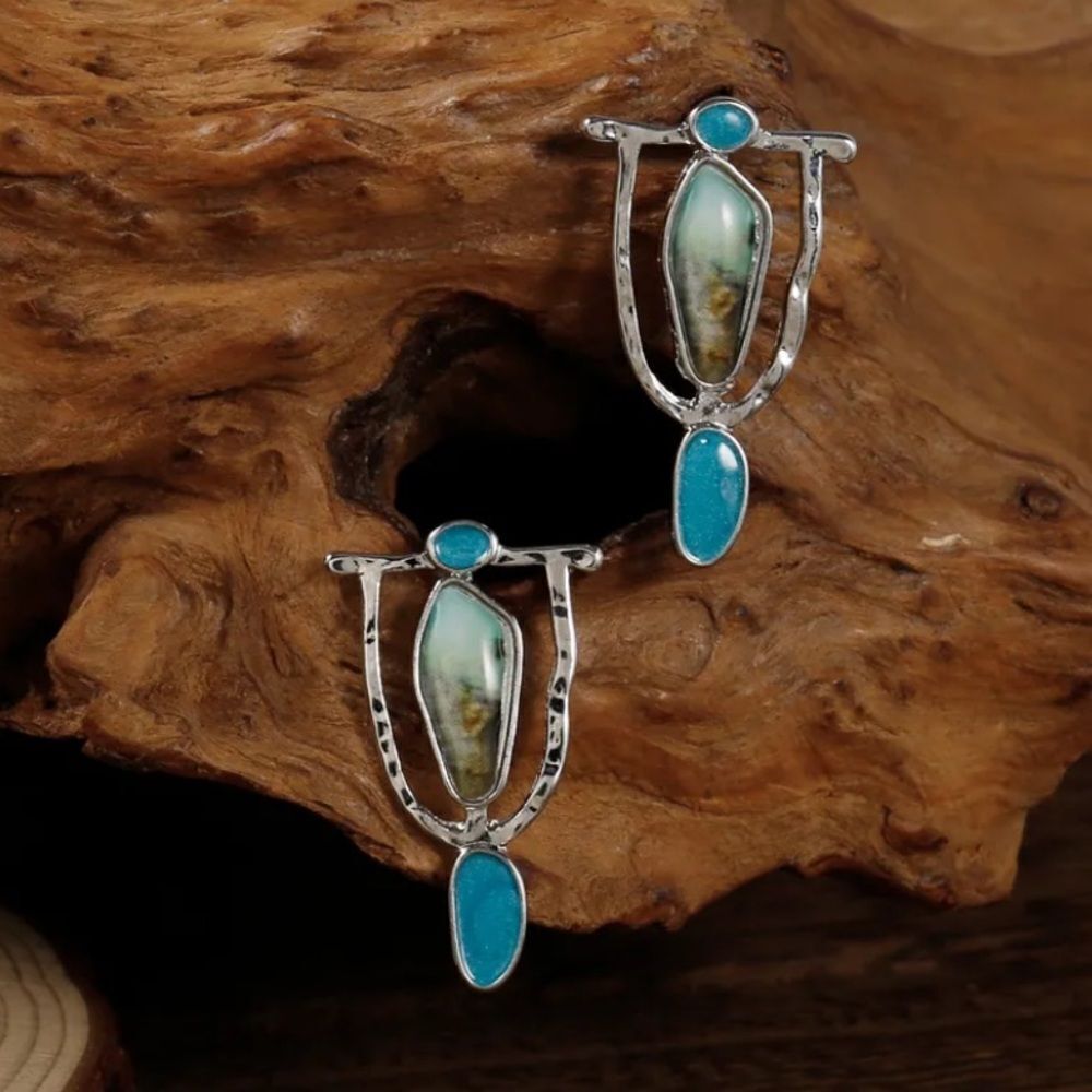 ✨🆕✨ BoHo S925 Plated Turquoise Green Decor Stone Dangle Earrings ✨
